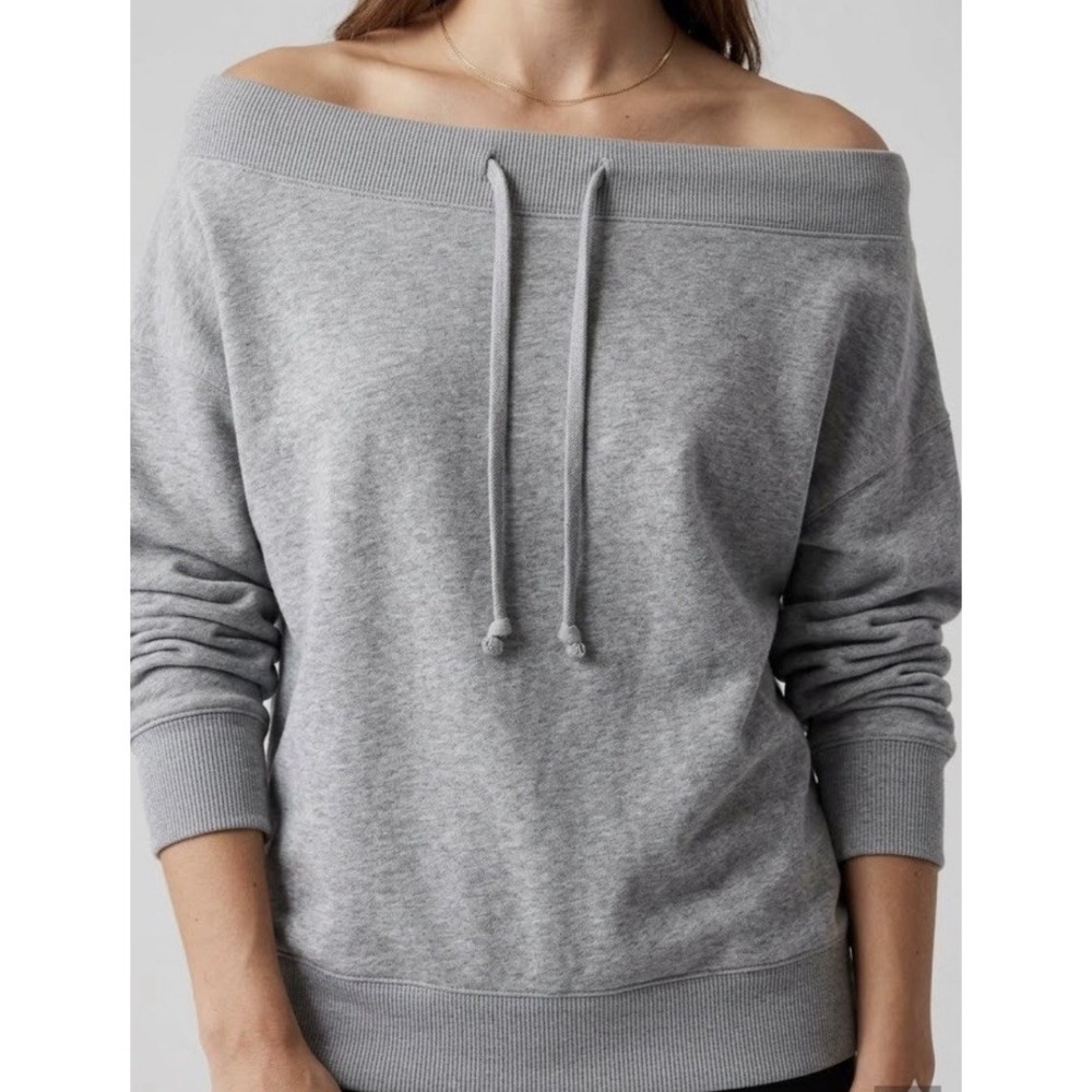 Aerie Wide Neck Drawstring Sweatshirt Grey Size S Sporty Athleisure Lounge